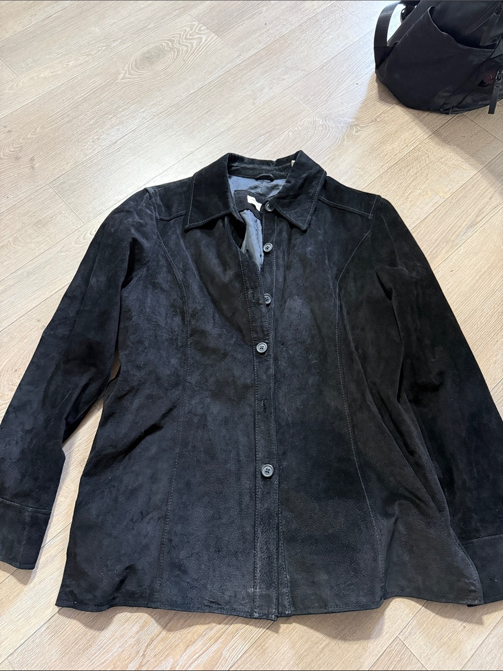 Valerie Stevens Black Suede Button-Front Jacket